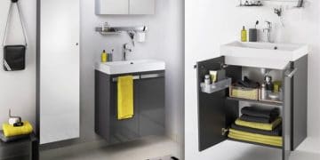 Delphy Studio : meuble avec plan-vasque gelcoaté + armoire + applique Led