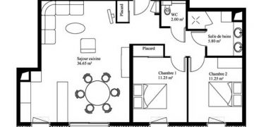 plan d'un appartement de trois pièces