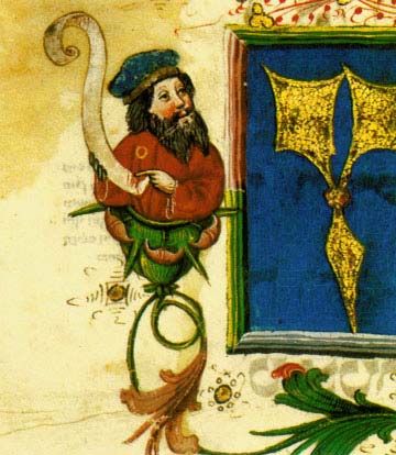 Un juif portant la rouelle, enluminure, vers 1460, British Library.