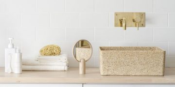 Vasque de salle de bain Woodio en bois naturel et résine