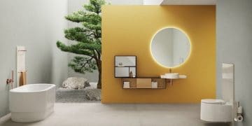 Salle de bain Voyage de VitrA, aux murs jaunes