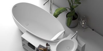 Baignoire îlot avec lavabo et meuble