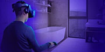 Une salle de bains visualisée à l'aide d'un casque de réalité virtuelle