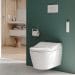 WC lavant blanc sur mur vert