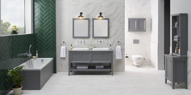 Salle de bains rétro avec meuble grisValarte de VitrA