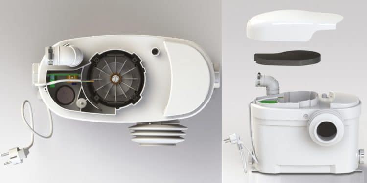 vues de face et de dessus du broyeur w15SP silence de watermatic