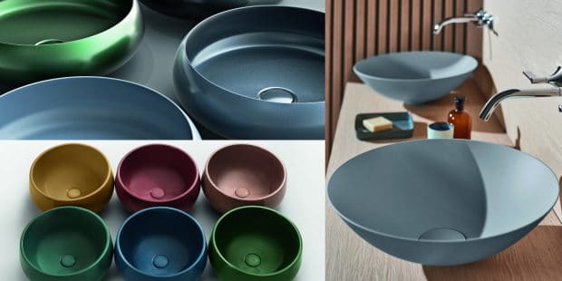 trois photos de vasques en couleurs mates et brillantes