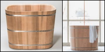 baignoire japonaise en bois cerclé d'inox