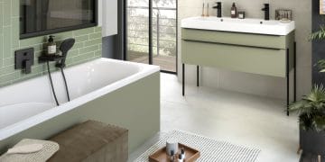 Salle de bains avec le meuble Inspiration vert olive de Delpha