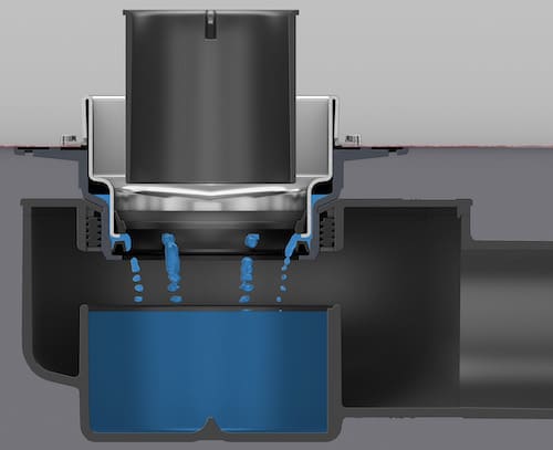 visualisation de l'écoulement dans un siphon Tece récupérant les eaux secondaires de la douche