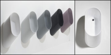 Alignement d'urinoirs design en différentes couleurs