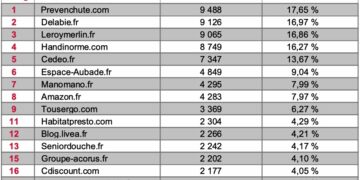 tableau Top 15 sites émergeant sur les mots clés dédiés à l'accessibilité