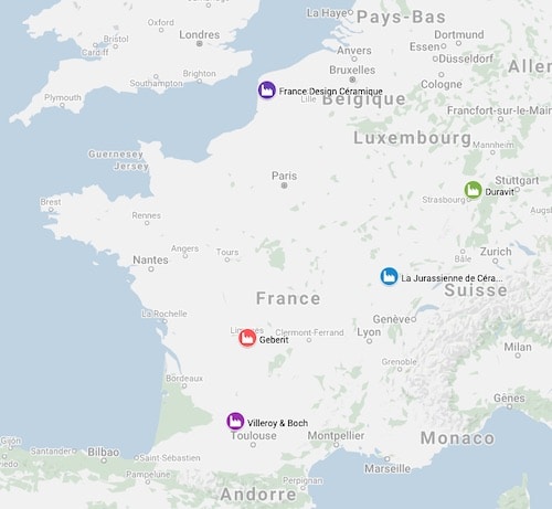 carte de France des usines de céramique sanitaire