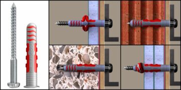 Cheville Duoseal de Fischer dans différentes parois en coupe