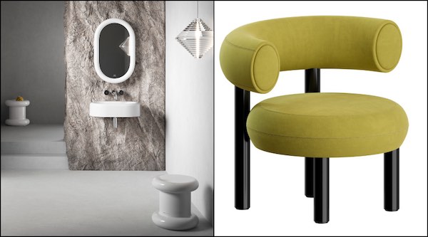 salle de bains Liquid de VitrA et Fat Chair de Tom Dixon