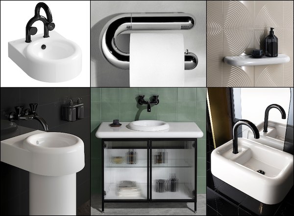 les dofférents produits de la salle de bains Liquid de Tom Dxon pour VitrA