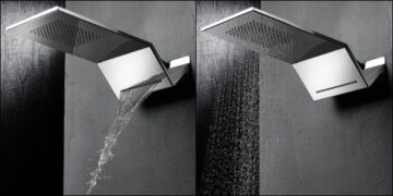 Douche de tête murale Zeta de Newform en forme d'accordéon