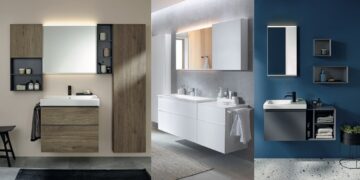 Trois exemples du meuble-vasque iCon de Geberit