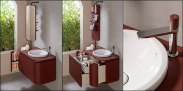 meuble-vasque Forma de Porcelanosa, couleur rouge bordeaux