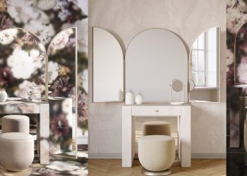 La coiffeuse Secret Garden de Devon&Devon habillé du même papier que les murs