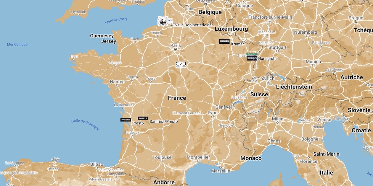 Carte des usines de robinetterie sanitaire en France