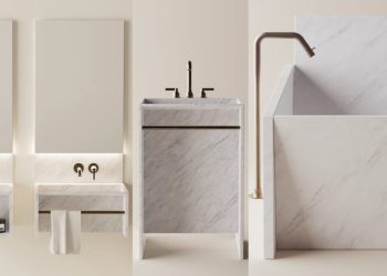 Les lavabos et la baignoire en marbre Face à face de Jans Nouvel pour Agape