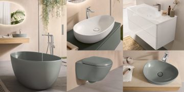 vasques, cuvette WC et robinetterie Antao de Villeroy & Boch, coloris vert