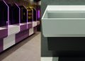 Unités de lavage séchage des mains pour les collectivités séparées par une vitre rétro éclairée