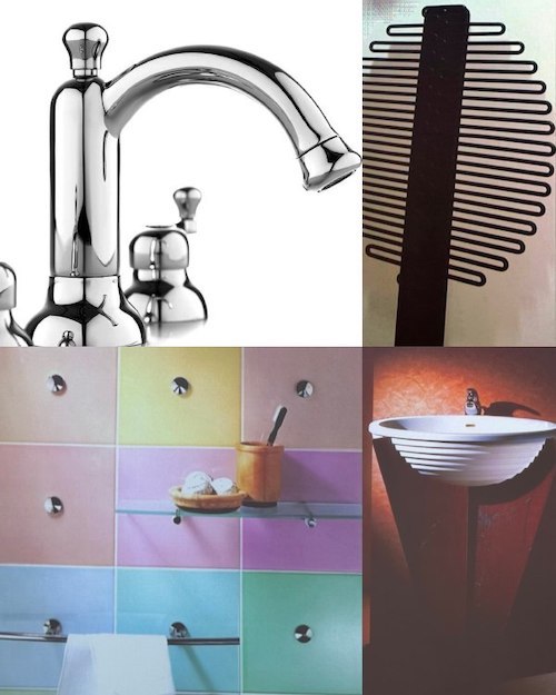 Cersaie 2023, plusieurs objets de salle de bains 'robinets, balai WC) de l'année 1993