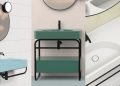 Trois versions du lavabo Lunaris de Alice Ceramica, suspendu ou sur console