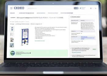 Capture d'écran du site Cedeo.de montrant le poids carbone affiché d'un bâti-support