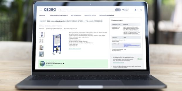 Capture d'écran du site Cedeo.de montrant le poids carbone affiché d'un bâti-support