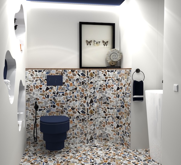 Toilettes revêtues de terrazzo avec cuvette Trone bleue