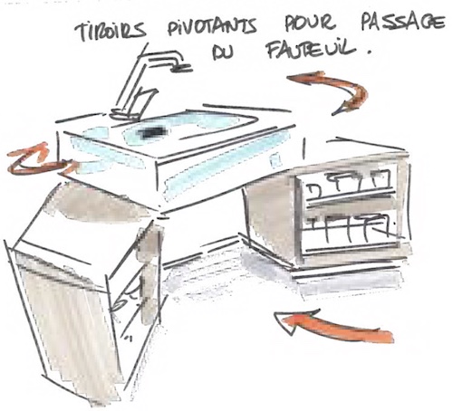 Illustration montrant une vasque sur casiers latéraux pivotants