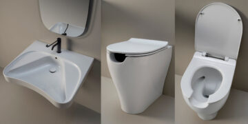 Lavabo, WC et bidet de la gamme App Solution de Flaminia, pour les PMR