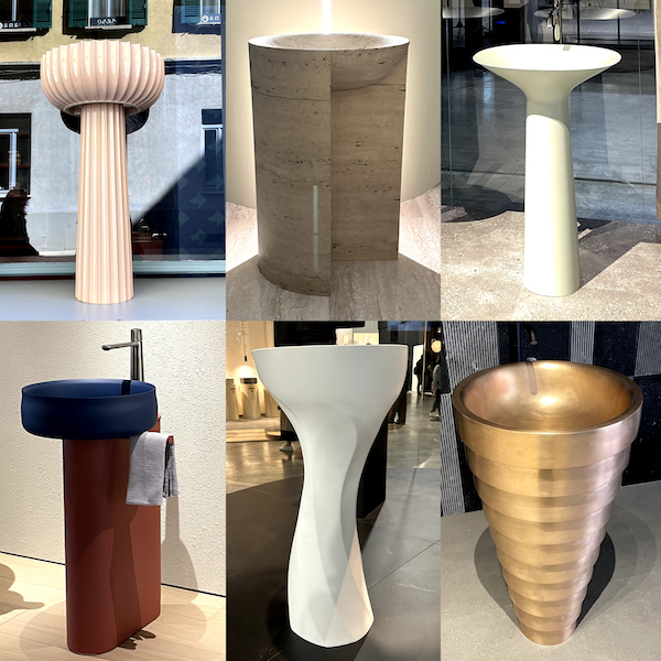 six lavabos sur colonnes et vasques totems dans la tendance 2024