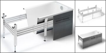 Structure métallique Infinity facilitant la pose des baignoires en acier Schmidlin
