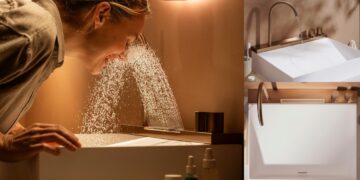 Le lavabo Avalegra de Hansgrohe, avec son bec col de cygne et son jet-douche qui jaillit vers le haut