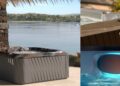 Le spa J 235 de Jacuzzi, sur une terrasse au bord de la mer.