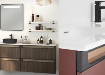 Meuble-vasque Vision de Delpha en finition noyer.