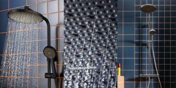 Colonne de douche Activera de Hansgrohe, en finitions noir mat et chromée.