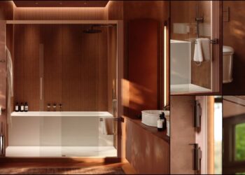 Douche Oltre de Cesana, avec ses profilés accessoirisés.