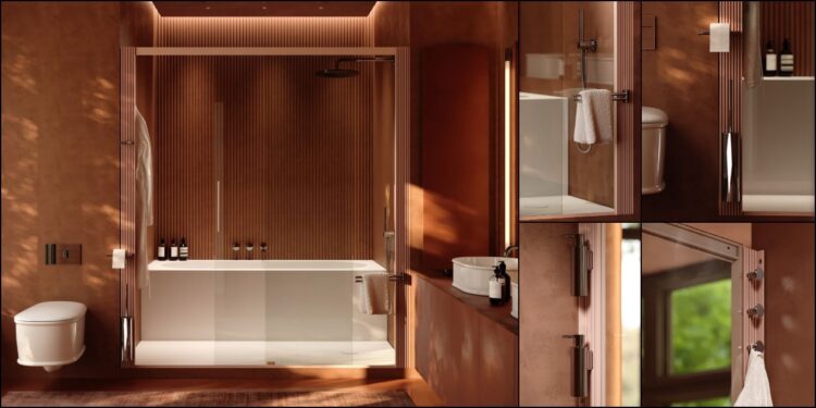 Douche Oltre de Cesana, avec ses profilés accessoirisés.