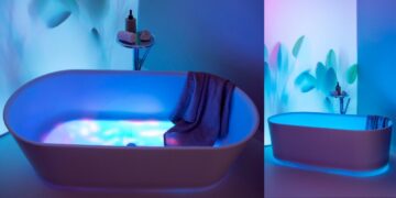 La baignoire Val Luminen de Laufen et ses lumières projetées