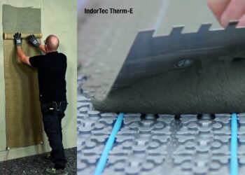 Les solutions de chauffage de surface Gutjahr IndorTec Therm-C et IndorTec Therm-E en train d'être appliquées.