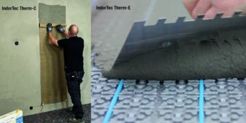 Les solutions de chauffage de surface Gutjahr IndorTec Therm-C et IndorTec Therm-E en train d'être appliquées.