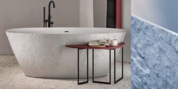 Baignoire ilot beige, ovale, en matière de synthèse, Touchy de Fiora.