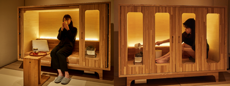 Le sauna canapé Eine, qui se ferme comme un lit-coffre et s'installe au salon.