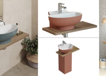 Plusieurs composition de point d'eau avec le lave-mains Skim de Decotec.