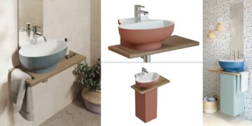 Plusieurs composition de point d'eau avec le lave-mains Skim de Decotec.